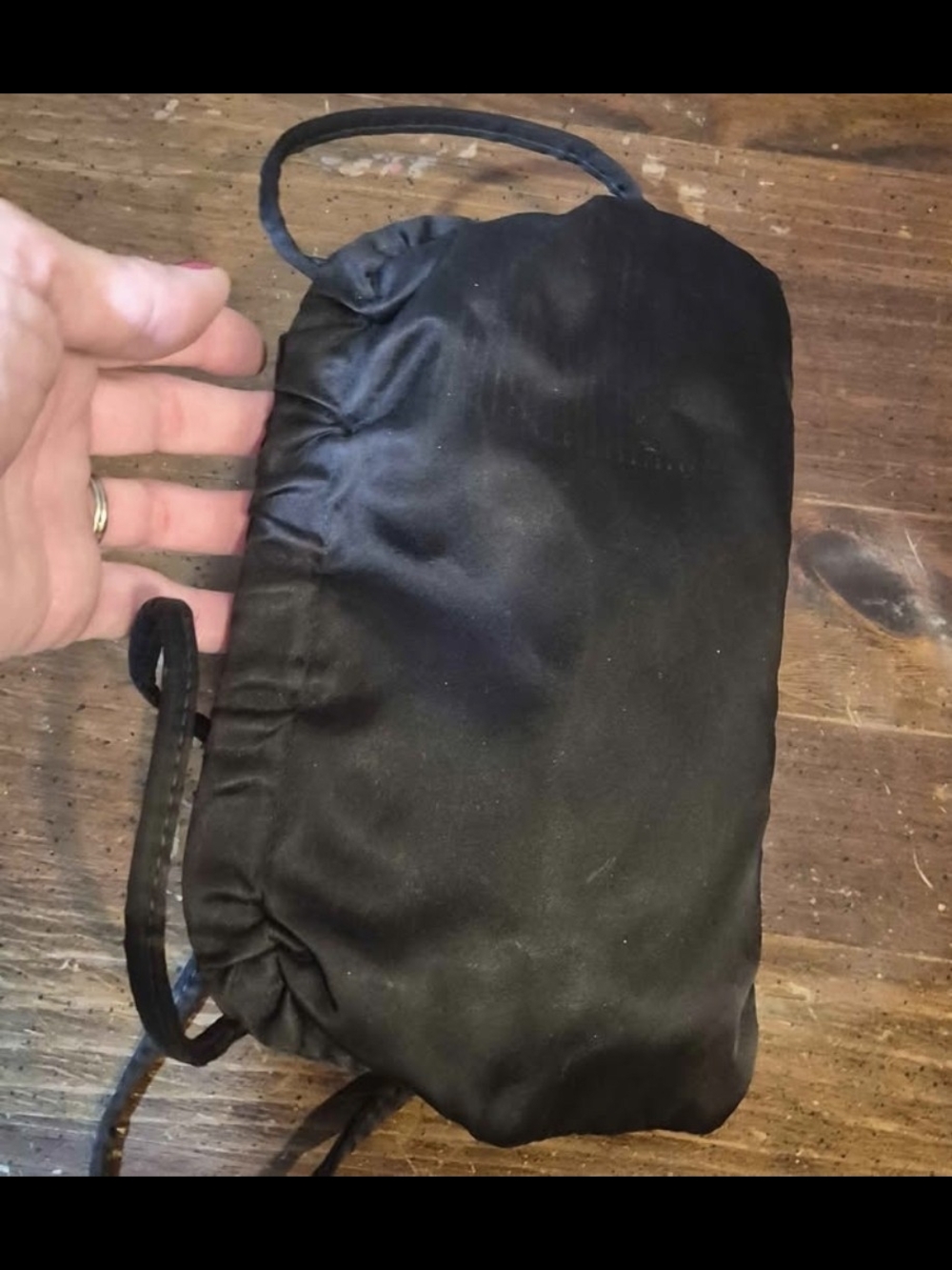 Vintage Minimalist Black Satin Ruched Evening Shoulder Bag